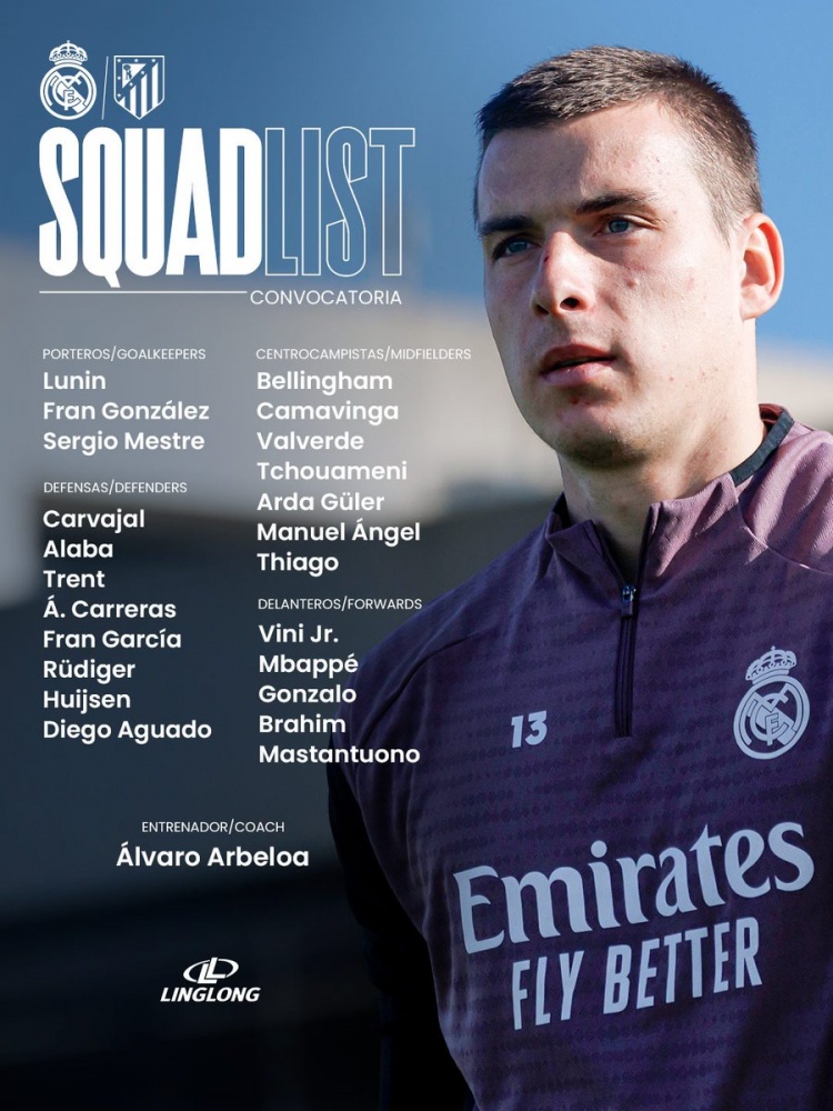 皇马德比名单：姆巴佩贝林领衔 库尔图瓦伤缺