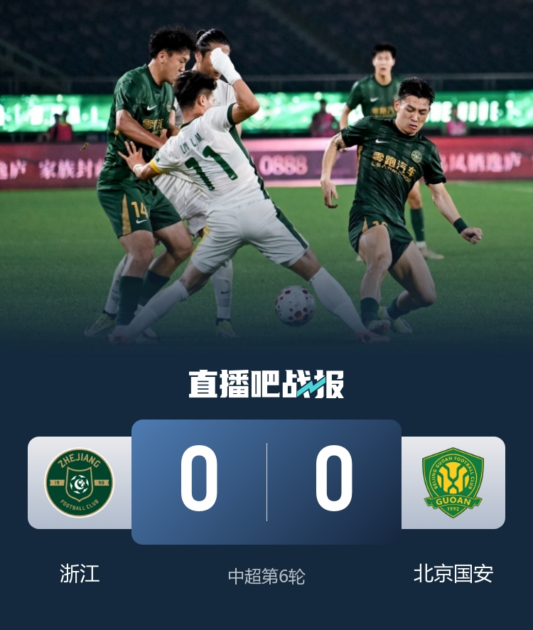 浙江国安互交白卷 两队进攻乏力延续不胜颓势