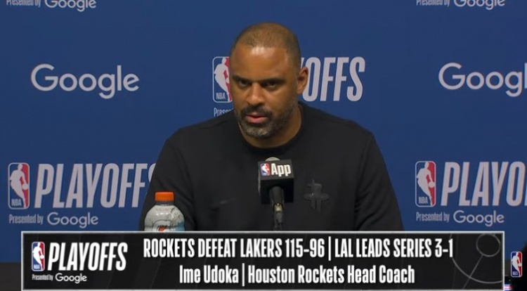 火箭1-3扳回一城 乌度卡狠批艾顿故意肘击 赞伊森天生破坏者