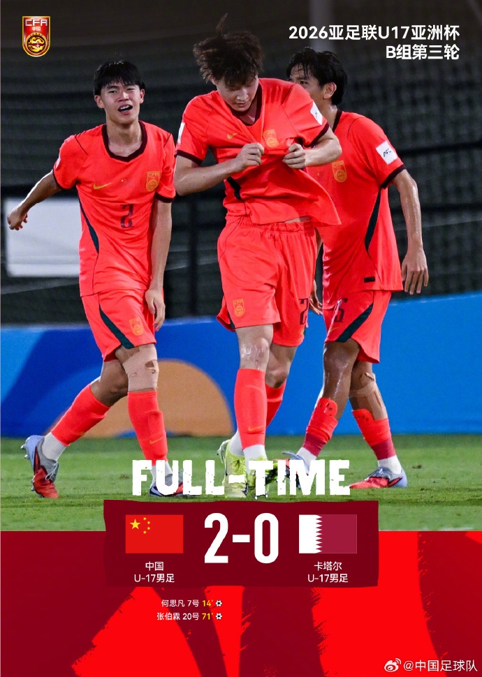 21年等待终结：U17国足2-0卡塔尔，净胜球惊险突围，重获世少赛门票
