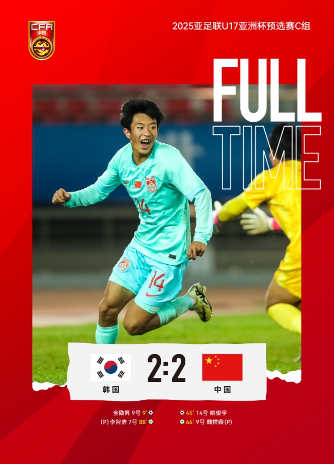 国少2-2遭韩国绝平 全场压制仍以小组第二晋级U17亚洲杯 国少2-2遭韩国绝平 全场压制仍以小组第二晋级U17亚洲杯